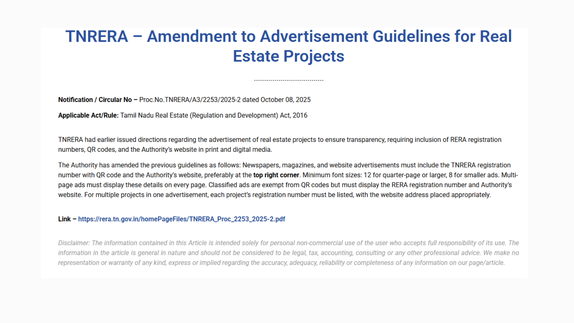 AMENDED DIRECTIONS FOR PROJECT ADVERTISEMENTS IN MEDIA